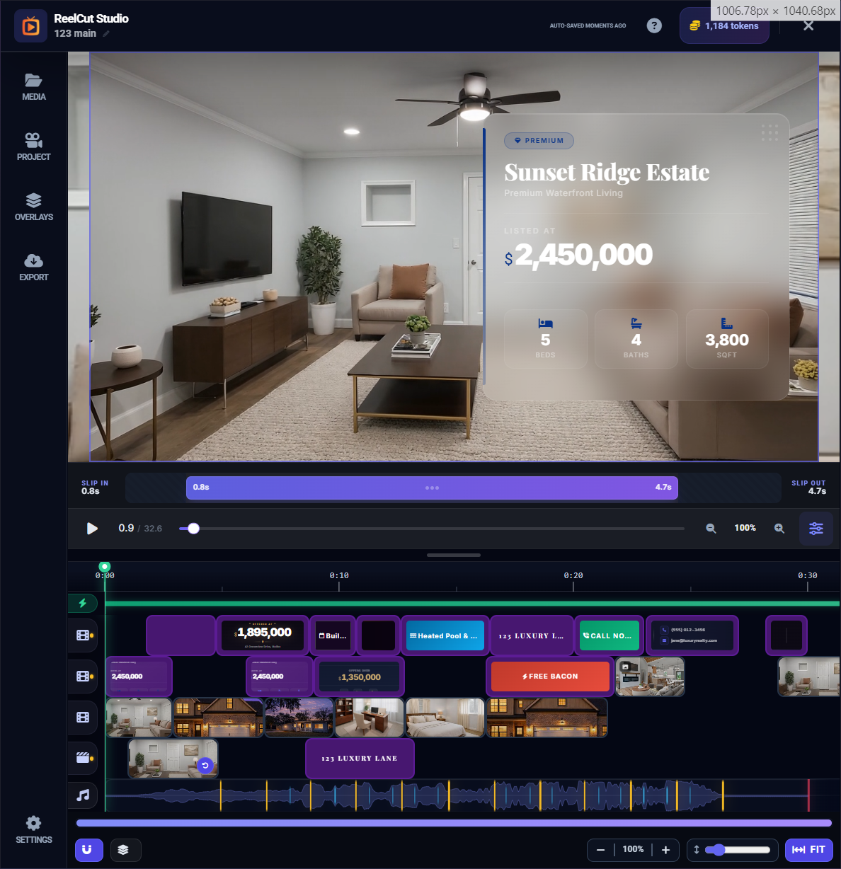 The full ReelCut Studio editor interface