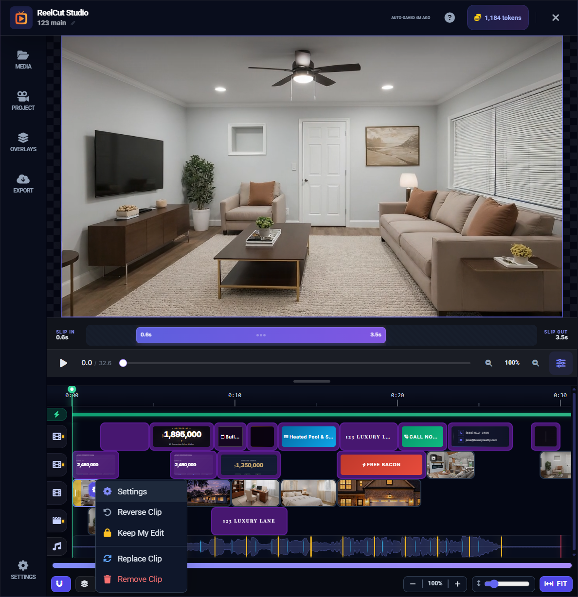 Right-click context menu with Settings, Reverse, Keep Edit, Replace, and Remove